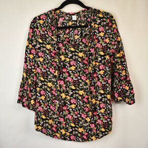 Old Navy Women Black Floral Print Quarter Bell Sleeve Length Blouse Size Small